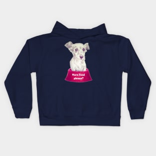 More food please? Cute hungry puppy dog inside his pink doggy food bowl - drawing graphite Kids Hoodie